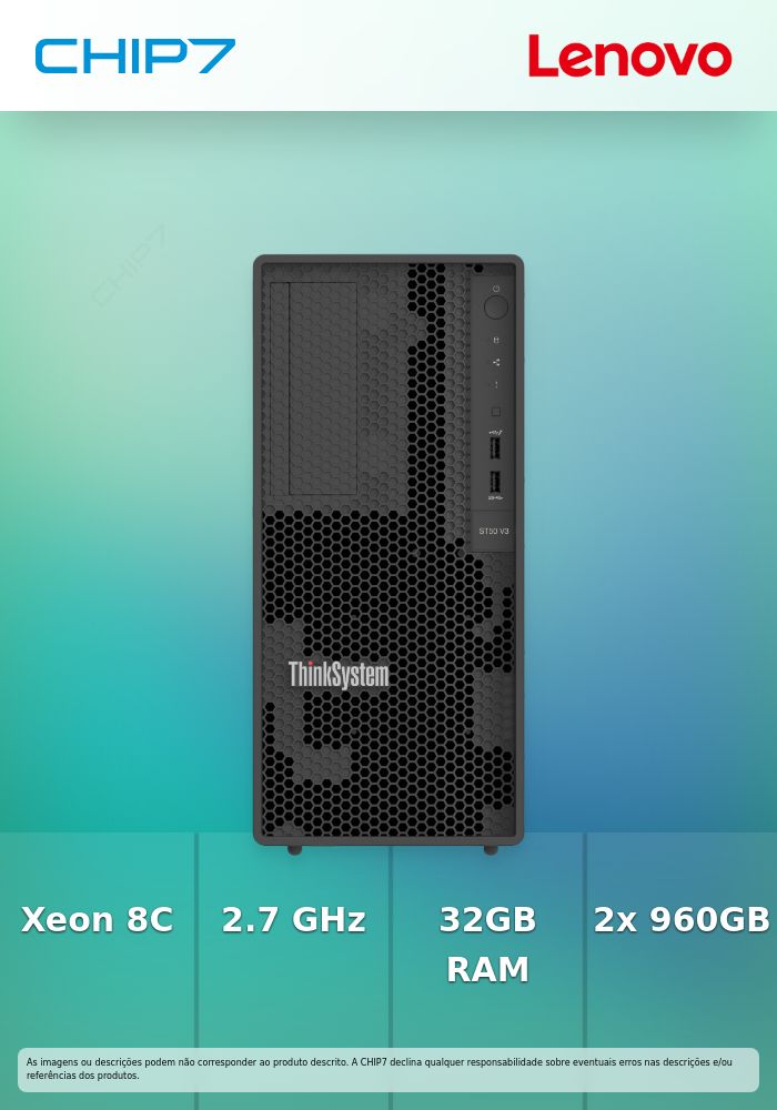 ThinkSystem ST50 V3 1x Intel Xeon 6353P 8C 2.7GHz 65W 1x 32GB 2Rx8 2x 960GB SSD SW RD 1x 500W