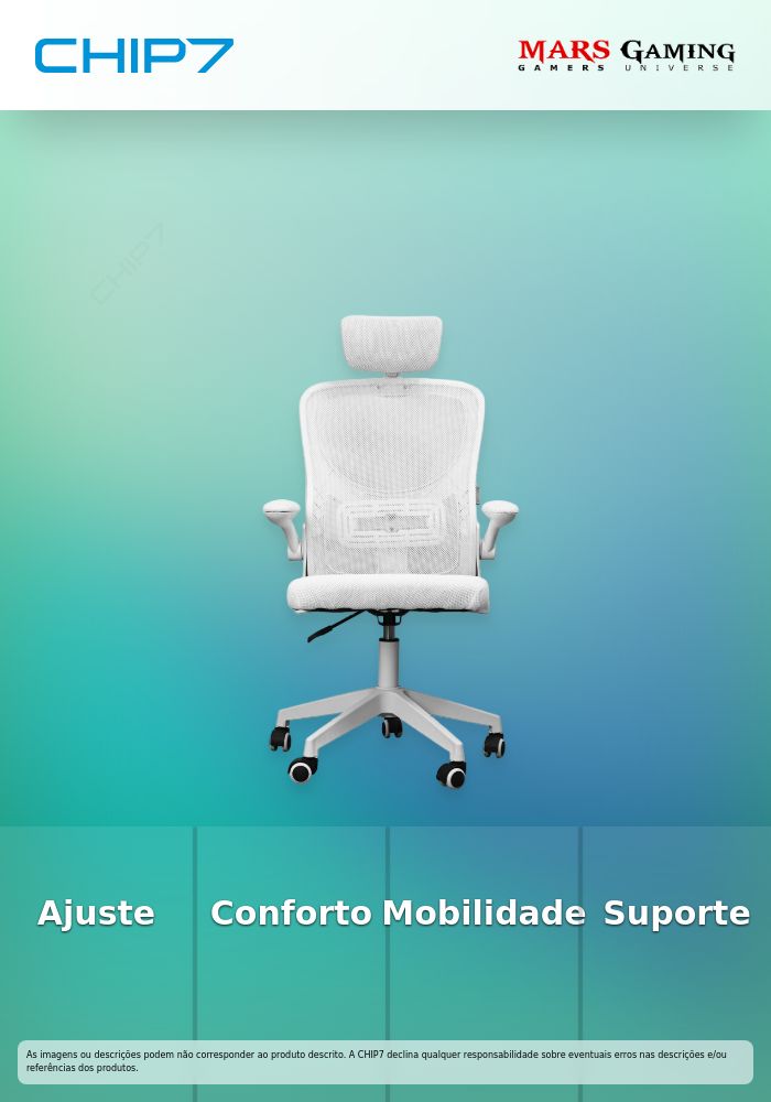 Cadeira Ergonômica Mars Gaming MGC-ERGO Plus com Suporte Lombar, Tela Respirável, Altura 115-125cm, Branca