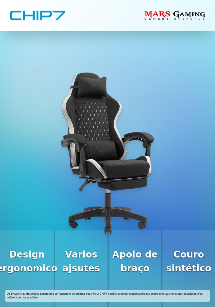 Mars Gaming MGC-X Fabric Cadeira Gaming em Tecido com Encosto Reclinável e Apoio para Pés Preta/Branca