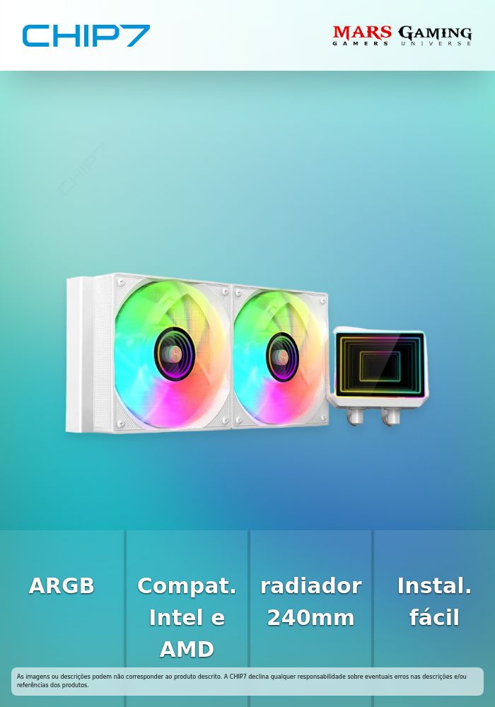 Watercooler CPU Mars Gaming MLTWO240W ARGB Infinity Mirror Branco
