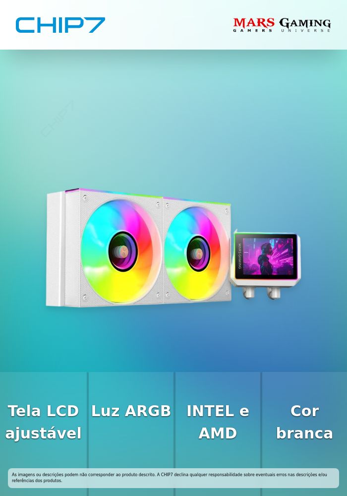 Cooler CPU Mars Gaming ML-VISIONII240W LCD ARGB Liquid Branco