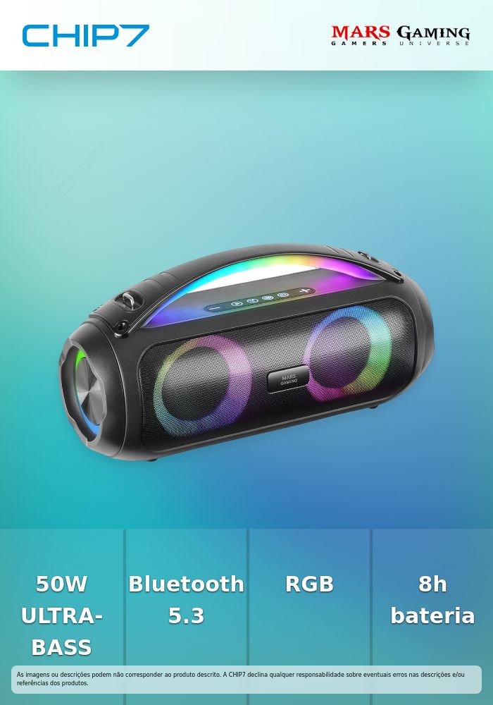 Coluna Portátil Mars Gaming MS-PULSE RGB Bluetooth 50W Preta