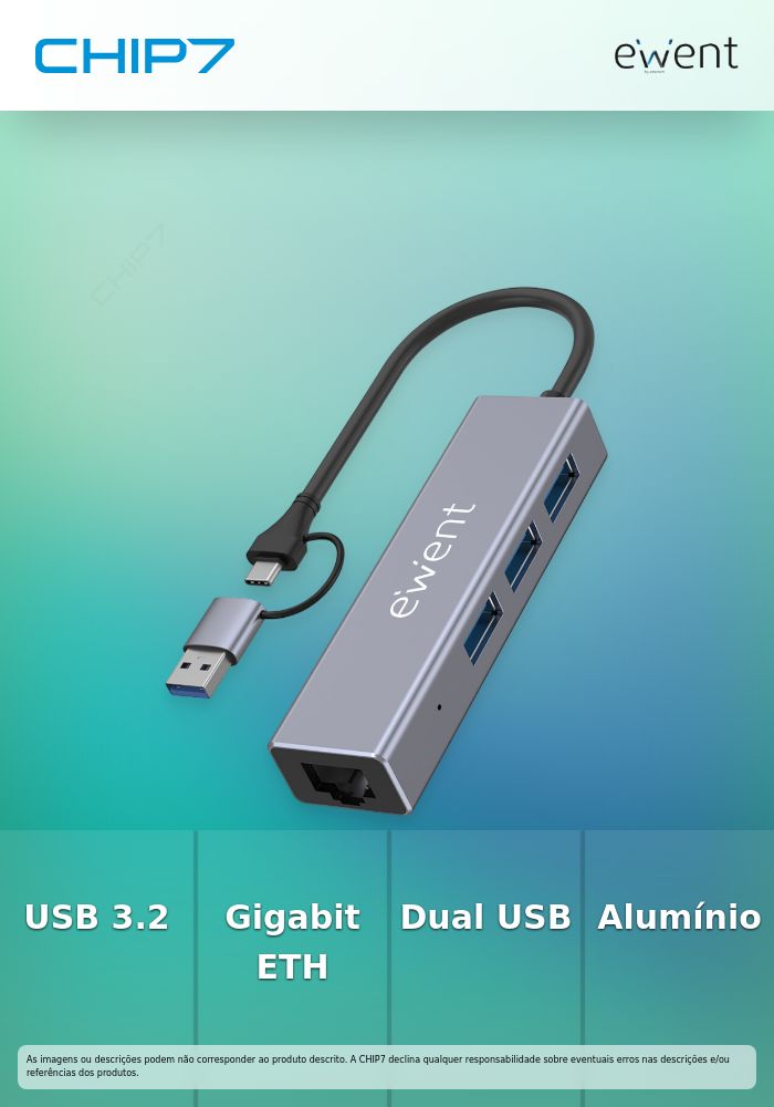 EWENT HUB USB-C E USB-A 3.2  3xUSB-A 3.2 + 1x RJ45 GIGABIT ALUMINIO