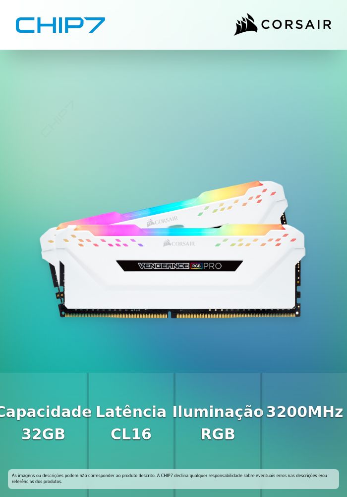 Memória RAM Corsair Vengeance RGB White DDR4 32GB (2x16GB) 3200MHz CL16