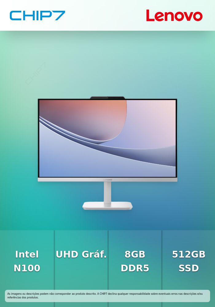 Computador Lenovo AIO - Intel N100 / 8GB DDR5 / 512GB SSD / 23.8'' FHD / FreeDos / Teclado + Rato Wireless / Cinza - A100-471