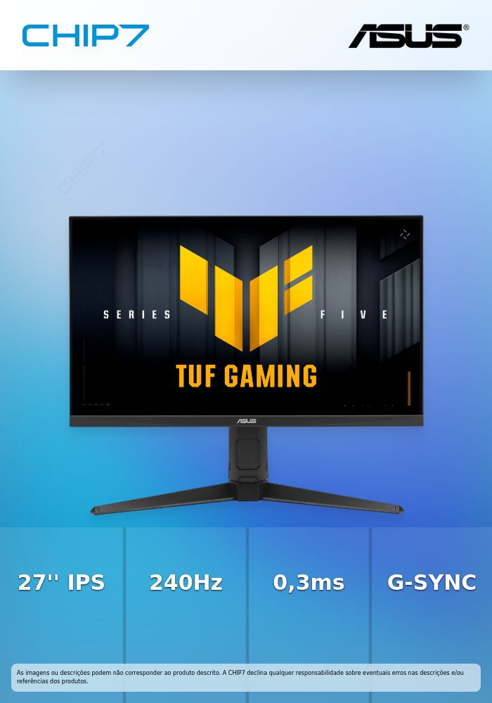 VG279QML5A - Monitor TUF Gaming Série 5 27'', Painel Fast IPS Full HD, 240Hz, 0,3ms, compatível com G-SYNC®, AMD FreeSync™ Premium, ELMB SYNC, 99% sRGB, ajuste de altura, DisplayWidget Center, Gaming AI