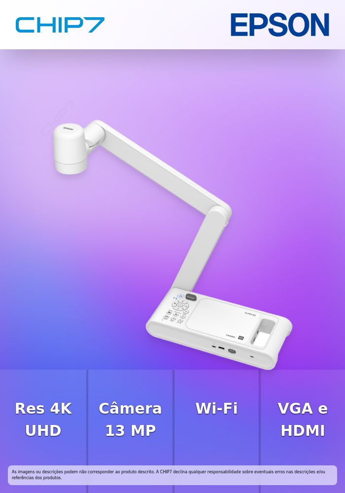 Epson ELPDC30 - Câmara arquivo digital - portátil - a cores - 13 MP - 4K UHD (3840 x 2160) - áudio - sem fios - VGA, HDMI - Wi-Fi - USB