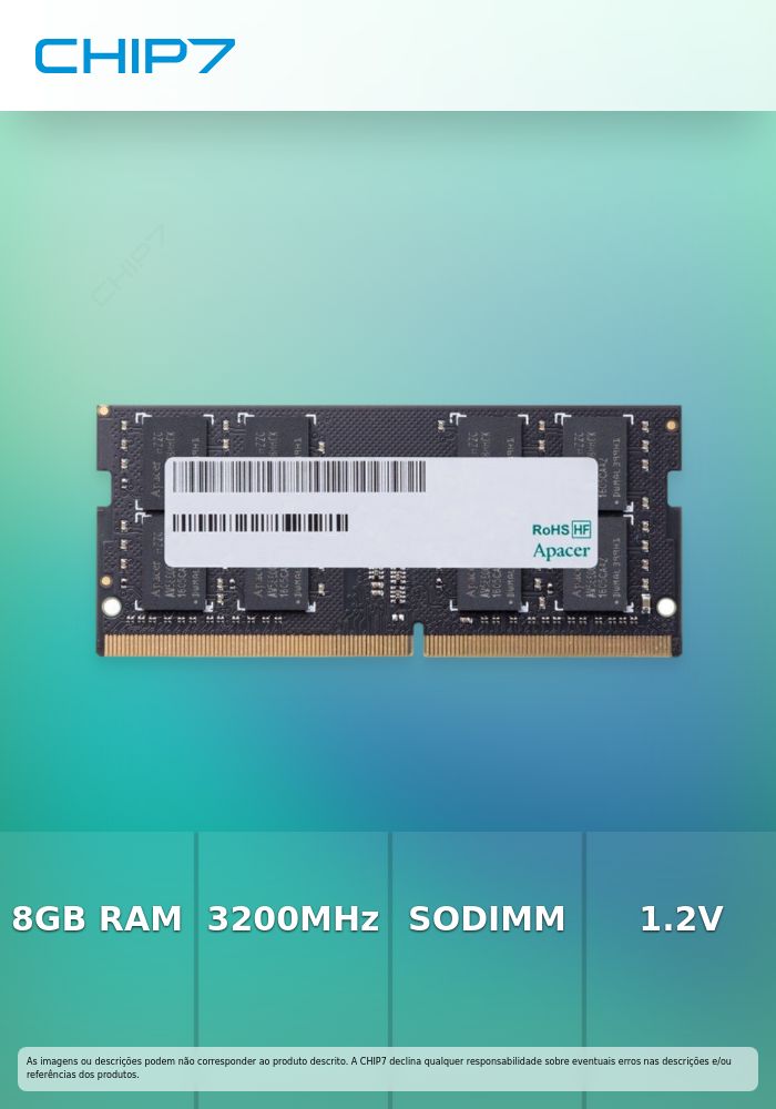 Memória RAM Apacer 8GB DDR4 3200MHz CL22 SODIMM 1.2V