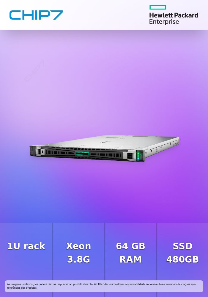 HPE ProLiant Compute DL360 Gen12 - Servidor - montável em bastidor 1U - 2-way - 1 x Xeon 6515P / até 3.8 GHz - RAM 64 GB - hot-swap (permuta) 2.5