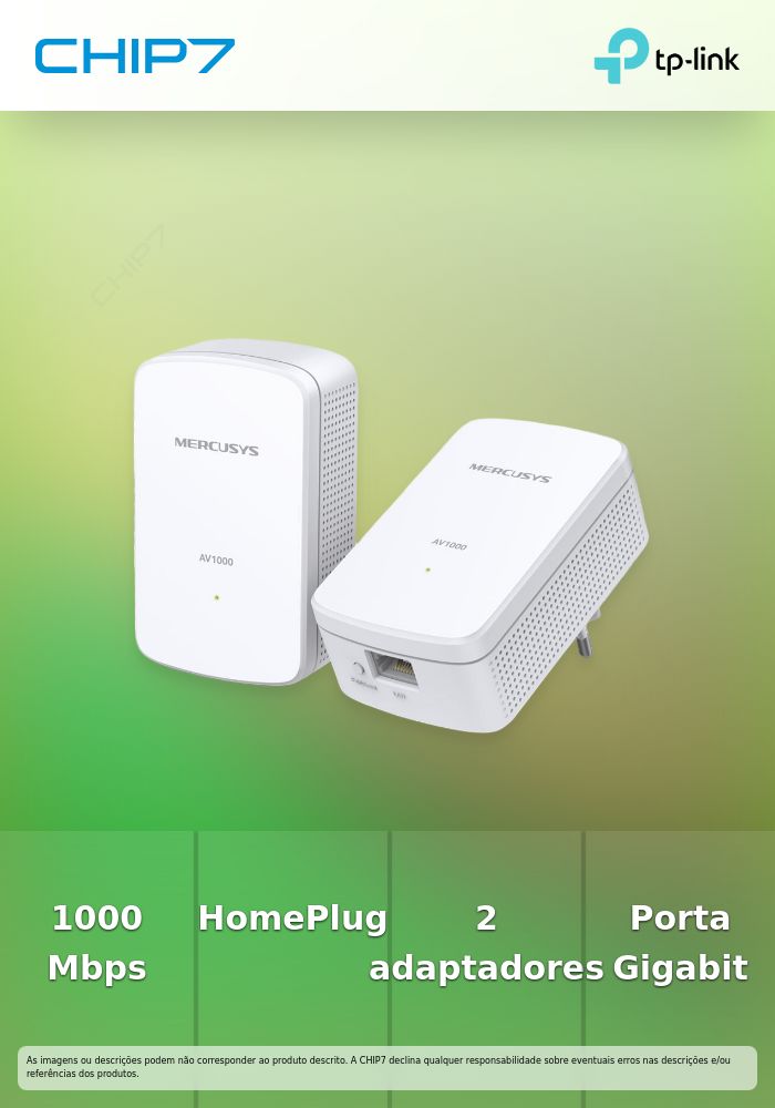 TP-LINK MERCUSYS MP500 AV1000 Powerline Kit: 2x MP500 Powerline adapter 1000 Mbps Broadcom CPU HomePlug AV2 1x Gigabit Port