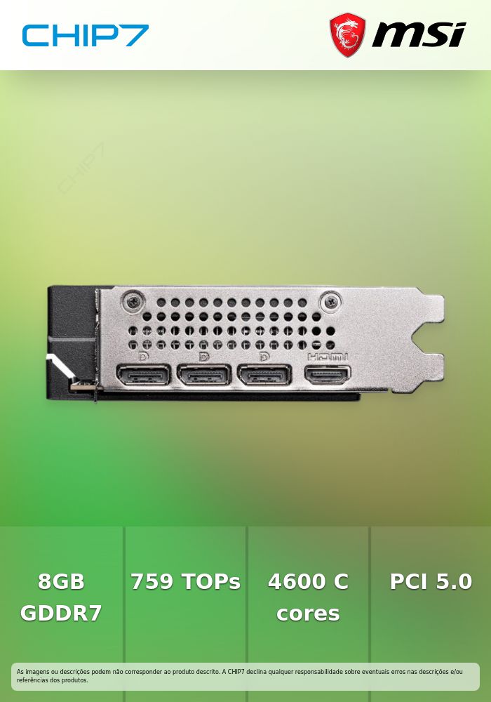 Placa Gráfica MSI GeForce RTX 5060 TI 8GB Shadow 2X OC PLUS GDDR7