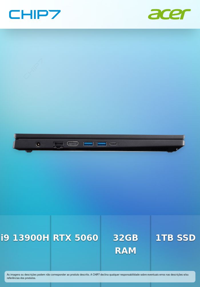Portátil Gaming Acer – Intel i9 13900H / RTX 5060 8GB / 32GB RAM / 1TB SSD / 15,6
