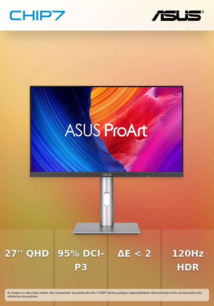 PA278QV - ProArt Display Gen2 Professional Monitor - 27'' IPS QHD (2560 x 1440), 95% DCI-P3, Color Accuracy ΔE < 2, Calman Verified, 120Hz, HDR-10, Light Sync, ergonomic stand, VESA MediaSync, Green Sustainability