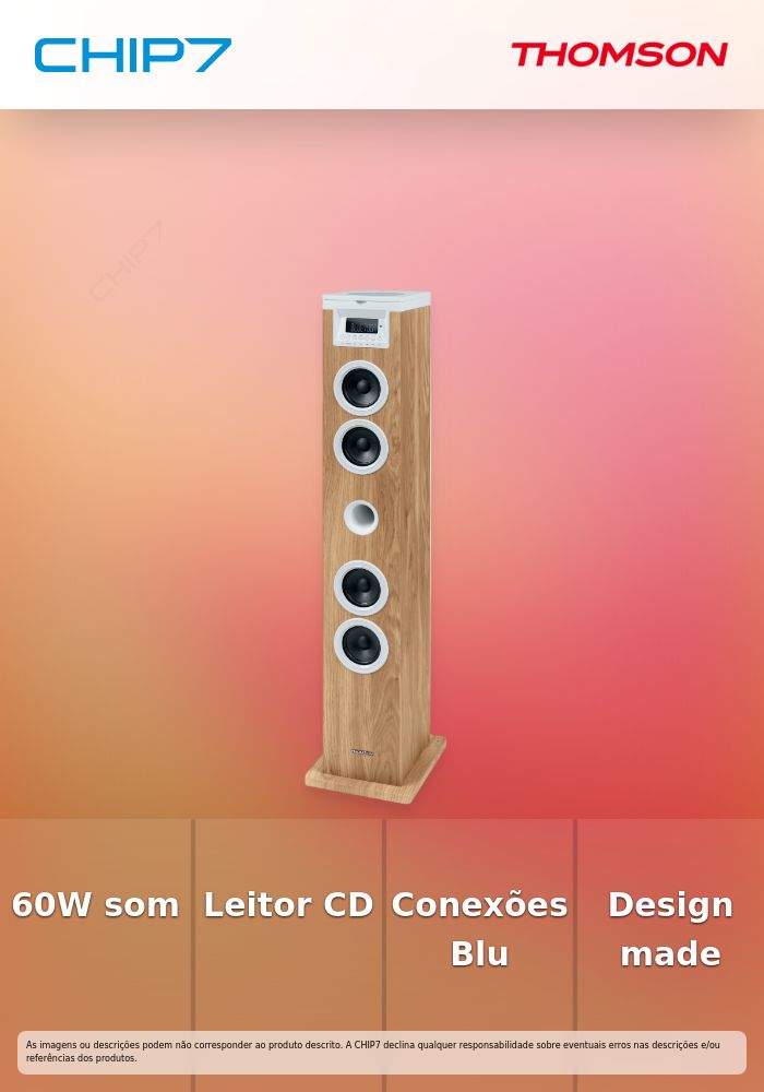 Torre de Som Multimédia Bluetooth com Leitor de CD 60W Madeira / Branco - THOMSON DS121CD