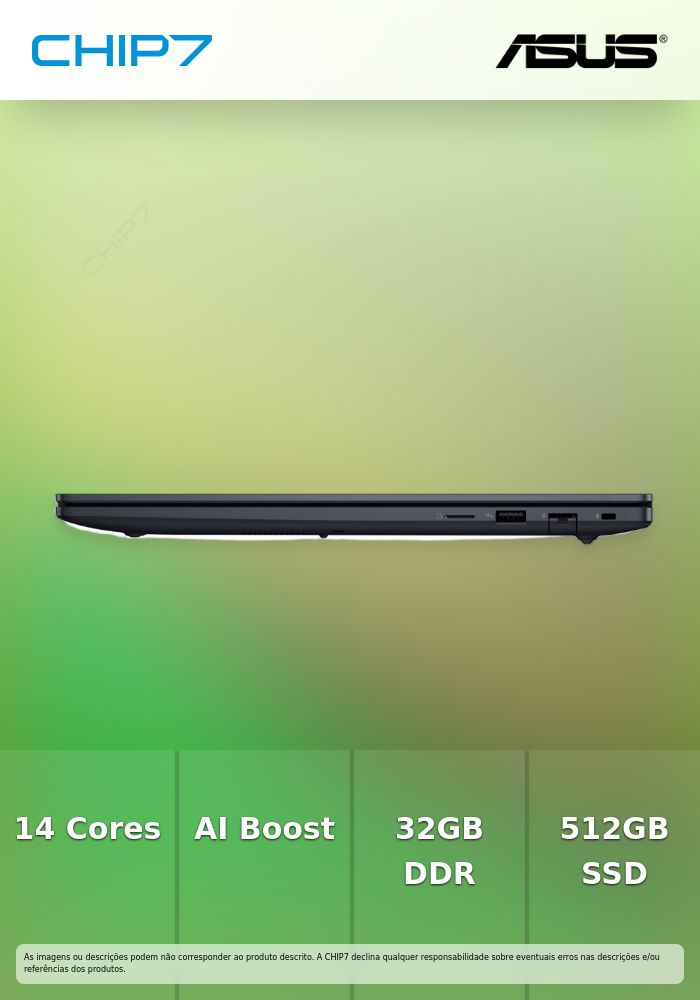 Portátil Profissional ASUS - Intel Core Ultra 5 225H / Intel Arc 130T /  32GB DDR5 / 512GB SSD / 16'' WUXGA / Wi-Fi 6 / S S/O / Cinza - B3605CCA-U52CHDCS1