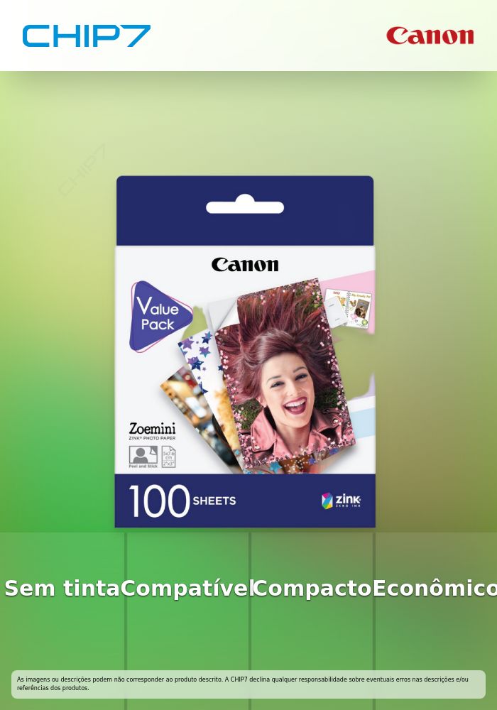 Papel fotográfico Canon ZINK ZP-2030 - 5 x 7,6cm (100 folhas)