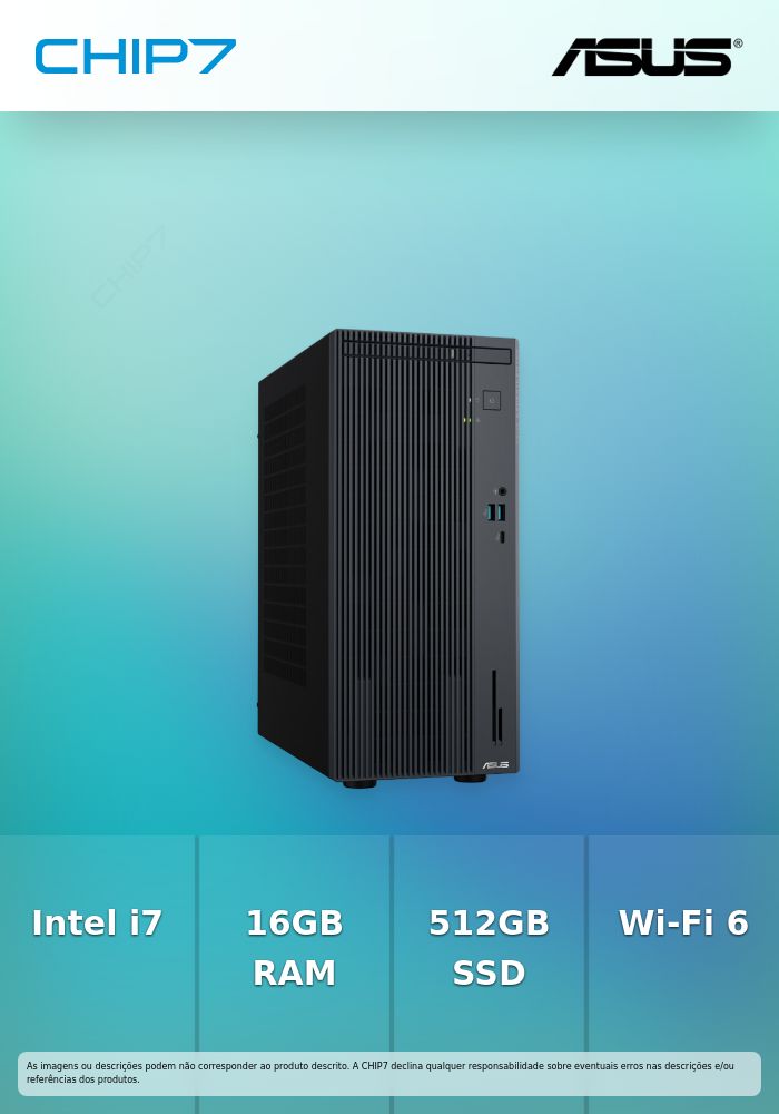 Desktop ASUS - Intel Core 7 240H / 16GB DDR5 / 512GB SSD / Wi-Fi 6 / Sem Sistema Operativo - ExpertCenter Essential P500MV