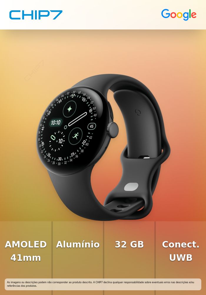 Google Pixel Watch 4 - 41 mm - alumínio preto mate - relógio inteligente Com banda ativa - fluorelastômero com revestimento tátil - obsidiana - tamanho da banda: L - 32 GB - UWB, NFC, Bluetooth, Wi-Fi 6 - 31 g
