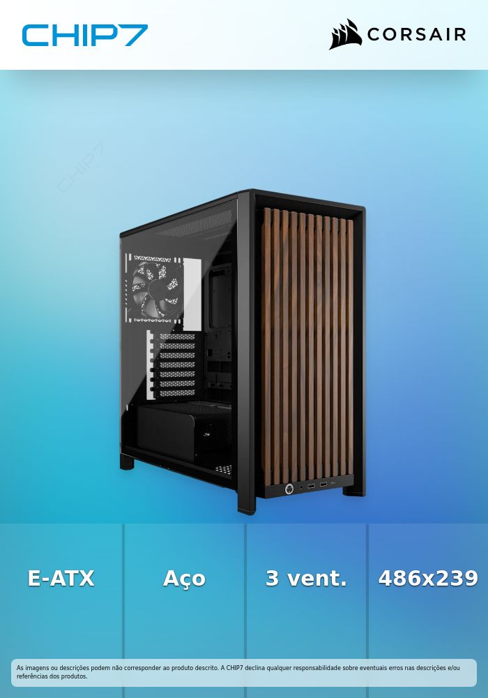 Caixa E-ATX Corsair 4000D RS Wood Black Walnut Vidro Temperado