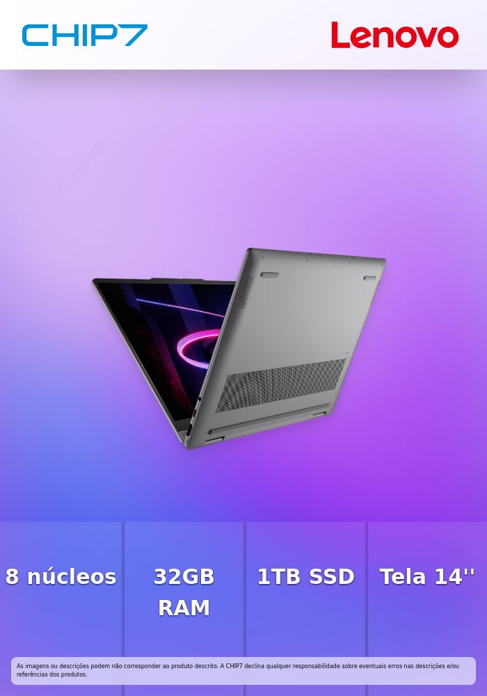 Portátil Lenovo - Intel Core Ultra 7 355 / 32GB DDR5 / 1TB SDD / 14'' Touch / OLED / 120Hz / WI-FI 7 / Pen / Windows 11 Home / Cinza - Yoga 7 2-in-1 14IPH11-806