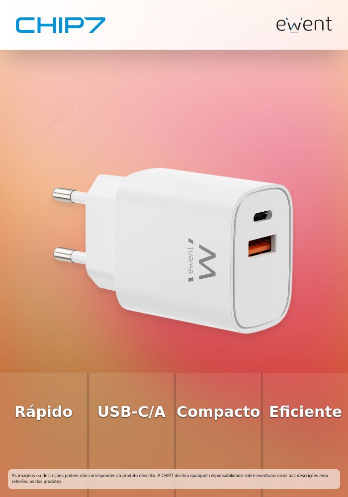 EWENT CARREGADOR GAN 1xUSB-C 1xUSB-A 30W BRANCO