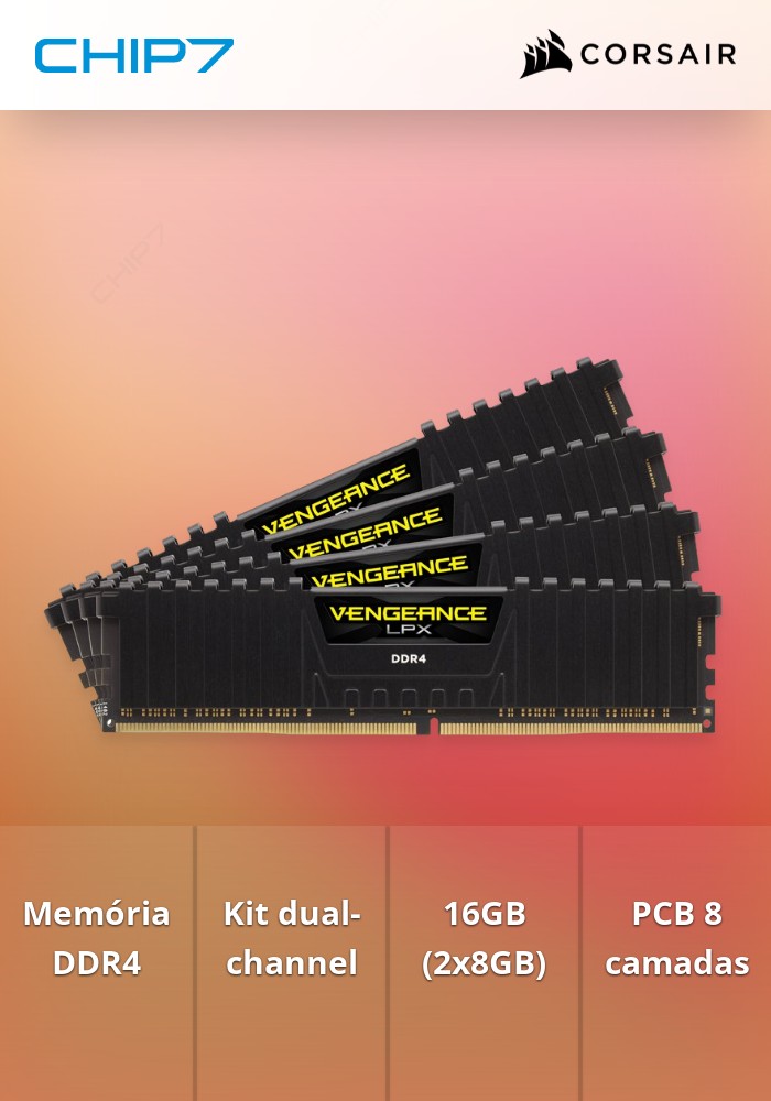 Pack 2x 8GB (16GB) DDR4  CL16 3200Mhz Vengeance LPX Black