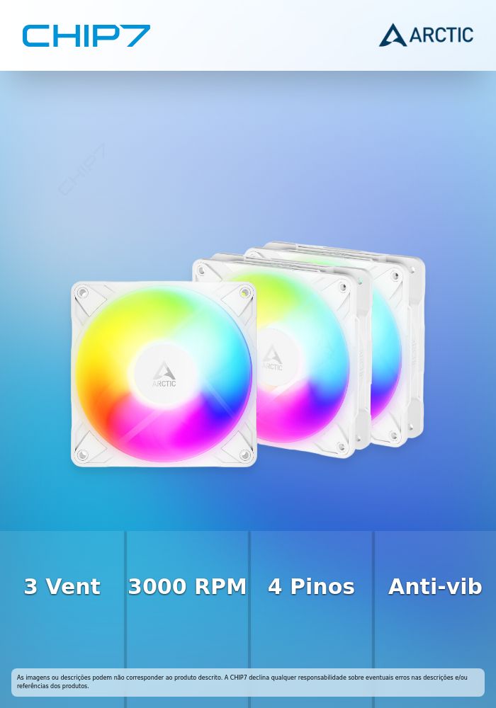 Ventoinha Arctic P12 PRO Reverse PWM PST ARGB 120mm (Pack 3) - Branco