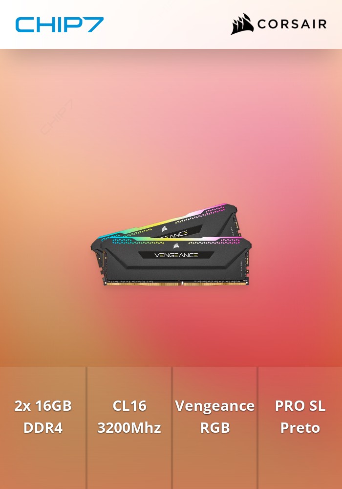 Pack 2x 16GB (32GB) DDR4  CL16 3200Mhz Vengeance RGB PRO SL Black