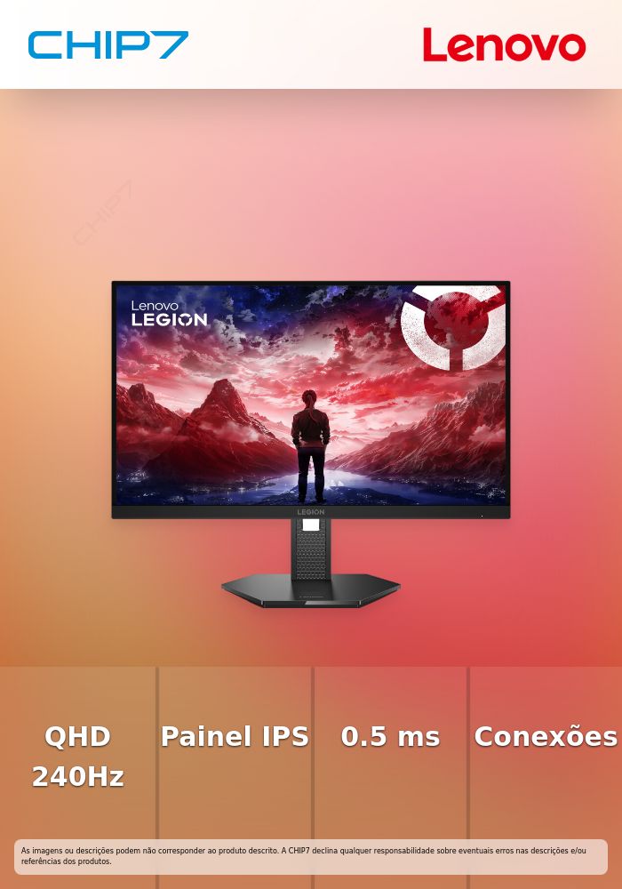 Lenovo Legion 27QD-10 - Monitor LED - 2560 x 1440 QHD @ 240 Hz - IPS - 300 cd/m² - 1000:1 - HDR10 - 0.5 ms - 2xHDMI, DisplayPort, 2xUSB-C - preto lustroso
