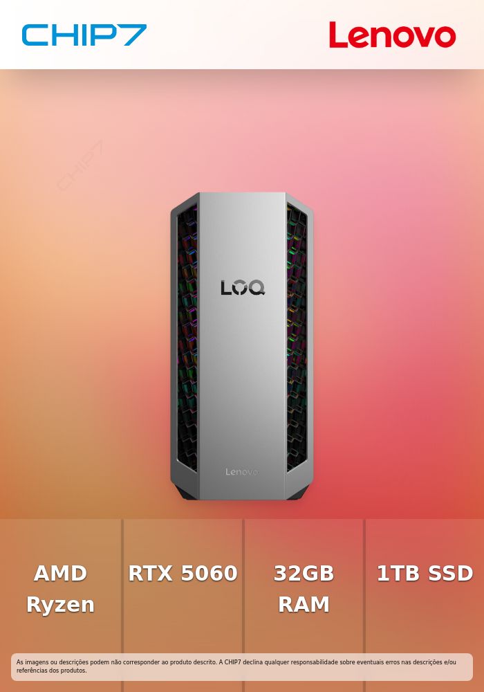 Computador Lenovo - AMD Ryzen 7 8745HX / RTX 5060 8GB / 32GB DDR5 / 1TB SSD / Windows 11 Home - LOQ Tower 26ADR10-869