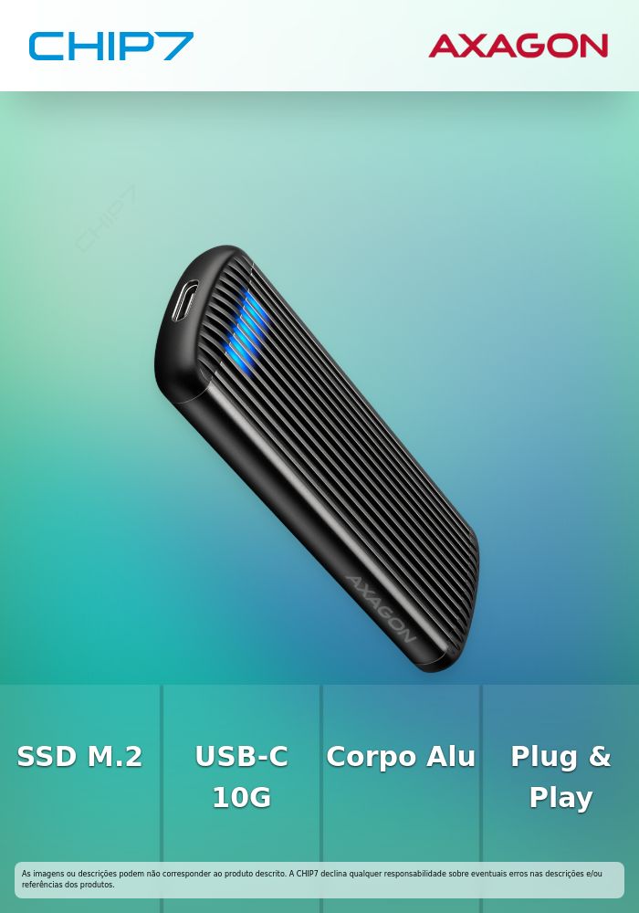 Caixa Externa Axagon EEM2-SC M.2 Alumínio Preto Cinza USB-C 10 Gbit/s