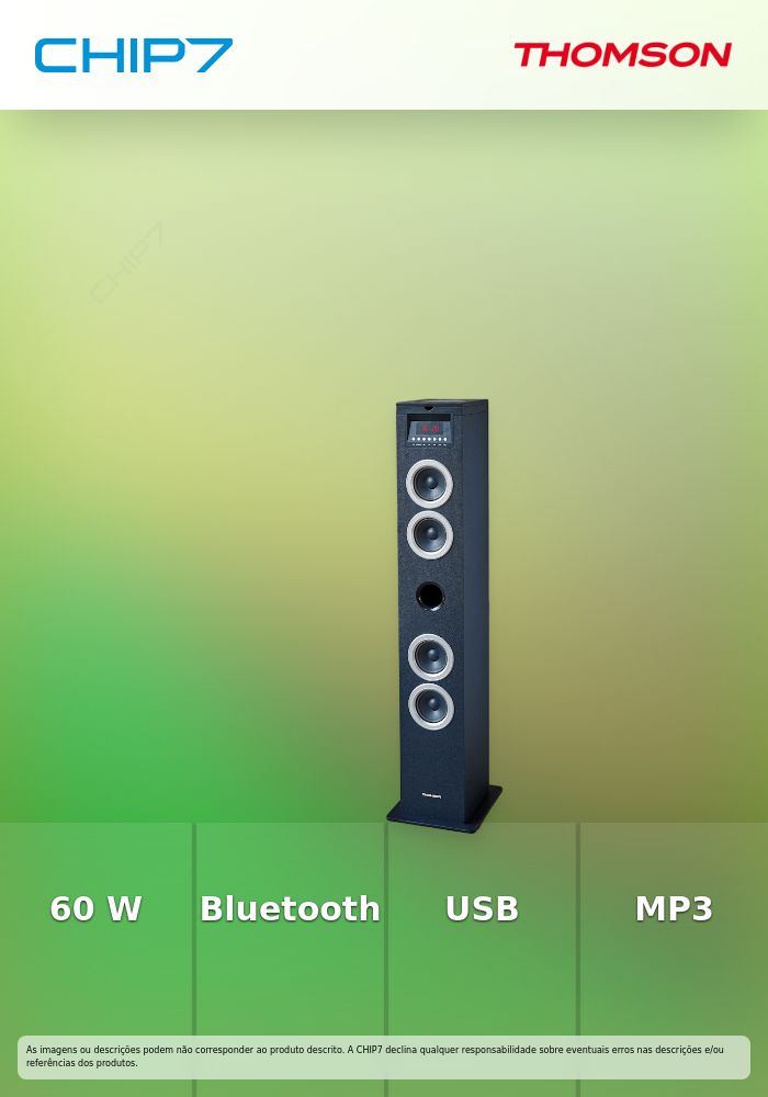 Torre de Som Thomson com Bluetooth 60W Preta