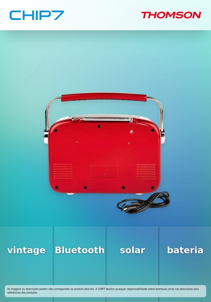 Rádio Bluetooth Thomson RTS450BTR Vintage Painel Solar 1300mAh USB-C