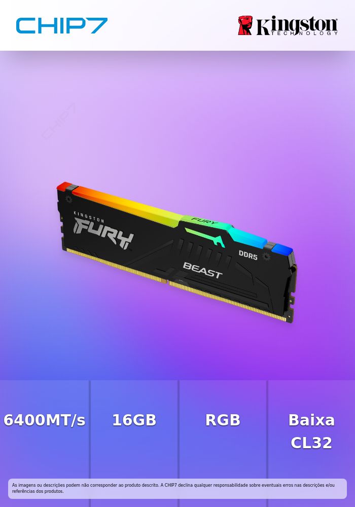 KINGSTON 16GB 6400MT/s DDR5 CL32 DIMM FURY Beast RGB EXPO