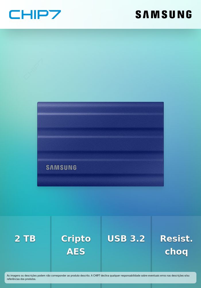 Samsung T7 Shield MU-PE2T0R - SSD - encriptado - 2 TB - externa (portátil) - USB 3.2 Gen 2 (USB C conector) - 256-bits AES - azul