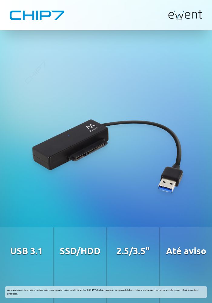 Cabo adaptador USB 3.1 de 1ª geração (USB 3.0) para SSD/HDD SATA de 2.5/3.5