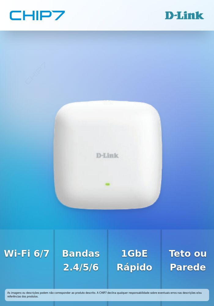 D-Link DAP-E9560 - Ponto de acesso sem fios - 1GbE, Wi-Fi 6, Wi-Fi 7 - 2.4 GHz, 5 GHz, 6 GHz - montável em parede / teto