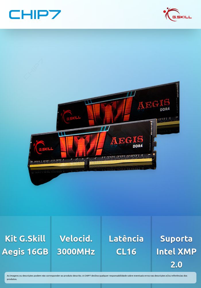 Memória RAM G.SKILL Aegis 16GB (2x8GB) DDR4-3000MHz CL16 Preta