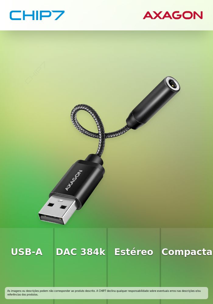 Adaptador Áudio AXAGON ADA-HC USB-A - 3.5mm (F) conetor DAC
