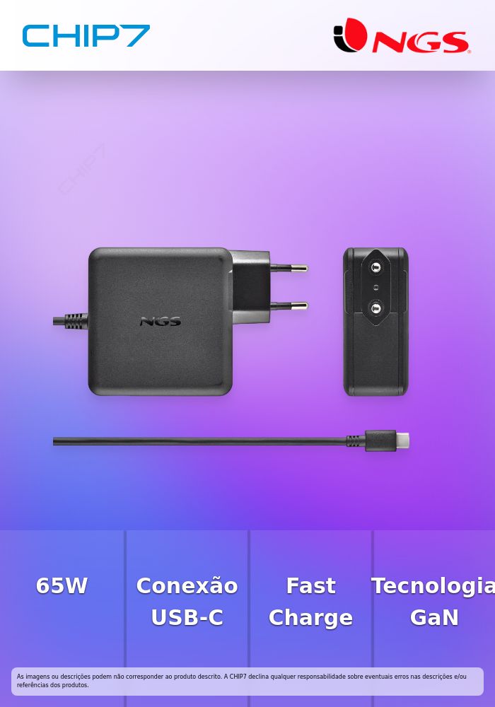 Carregador de Parede NGS com saída USB-C de 65W