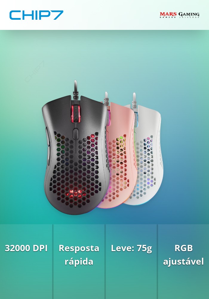 Rato MARS GAMING MMEX, 32000DPI, OPTICAL SWITCHES, 75G, RGB, FEATHER, SOFT, BLACK