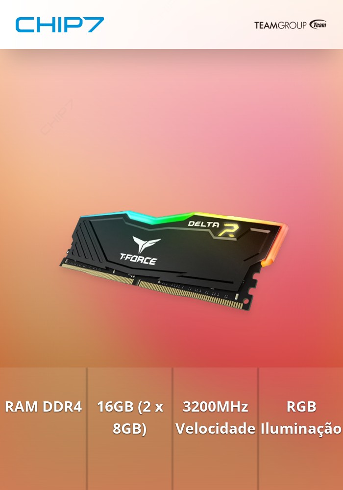 Team Group Kit 16GB (2 x 8GB) DDR4 3200MHz Delta RGB Preto CL16