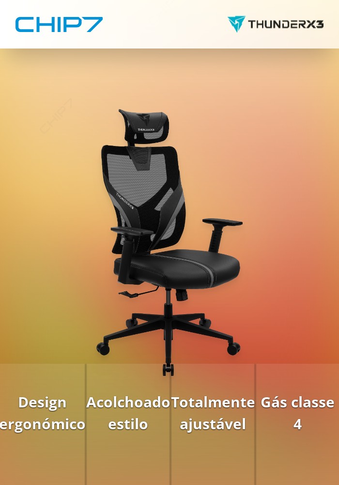 Cadeira Gaming Ergonomica ThunderX3 YAMA 1 - Preto/Preto