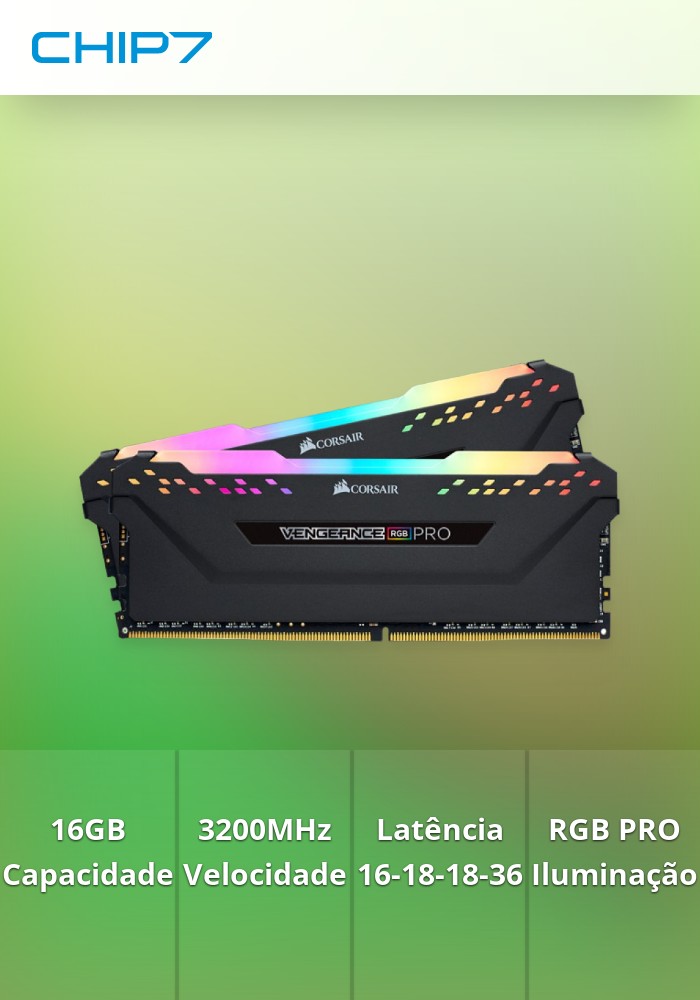 DDR4, 3200MHz 16GB 2 x 288 DIMM, Unbuffered, 16-18-18-36, Vengeance RGB PRO black Heat spreader, RGB LED, 1.35V, XMP 2.0