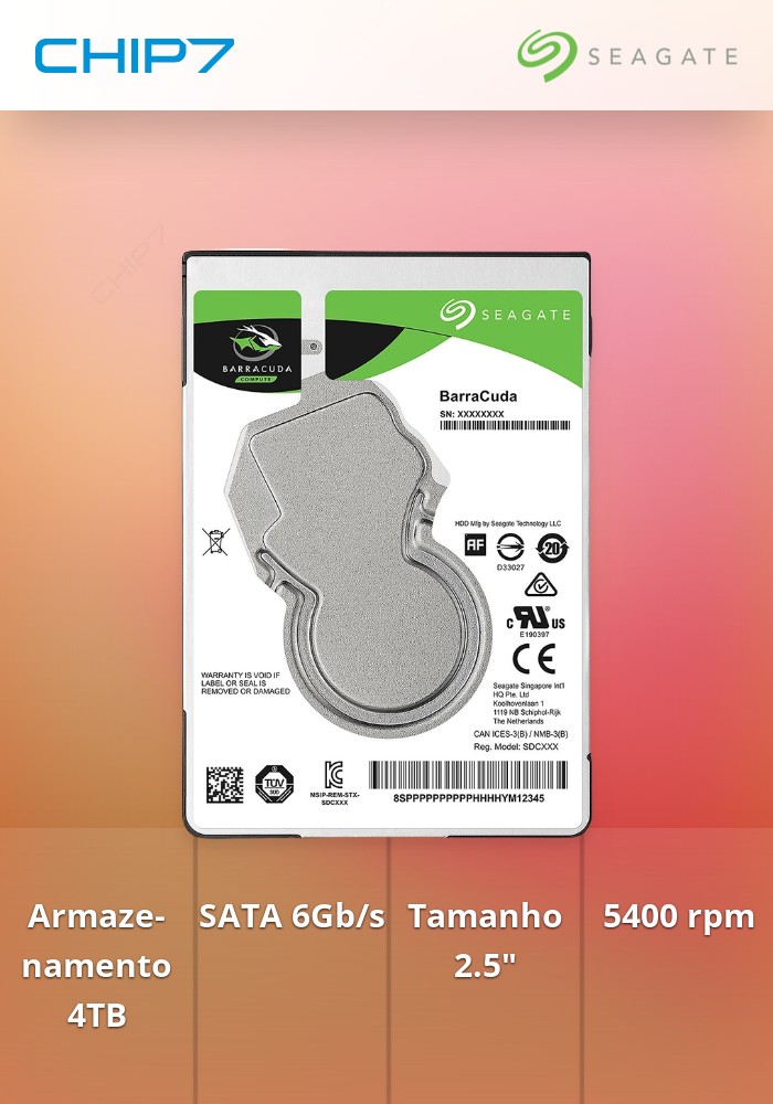 Seagate Guardian BarraCuda ST4000LM024 - Disco rígido - 4 TB - interna - 2.5