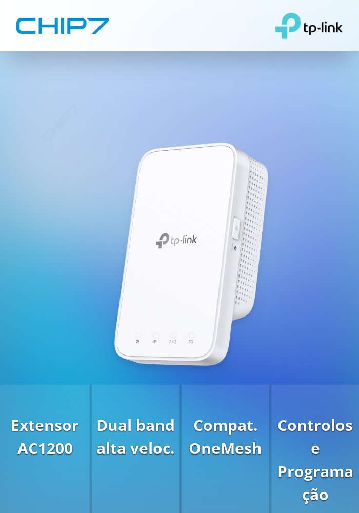 AC1200 Wi-Fi Range Extender, Wall Plugged, 2 internal antennas, 867Mbps at 5GHz + 300Mbps at 2.4GHz, Range Extender mode, WPS, Intelligent Signal Light, Access Control, Power Schedule, LED Control, OneMesh, Tether App