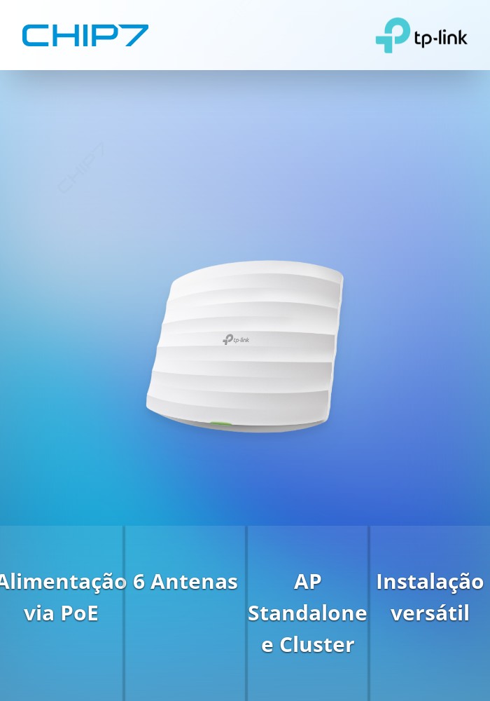 AP PoE para tecto Wireless AC 1750Mbps - TP-Link EAP245. LAN Gigabit. Inclui KIT de assemblagem em tecto ou parede.