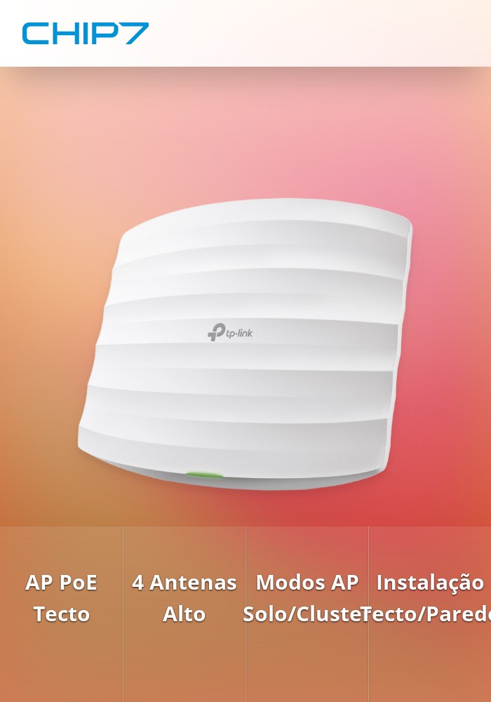 AP PoE para tecto Wireless AC 1350Mbps - TP-Link EAP225. LAN Gigabit. Inclui KIT de assemblagem em tecto ou parede.