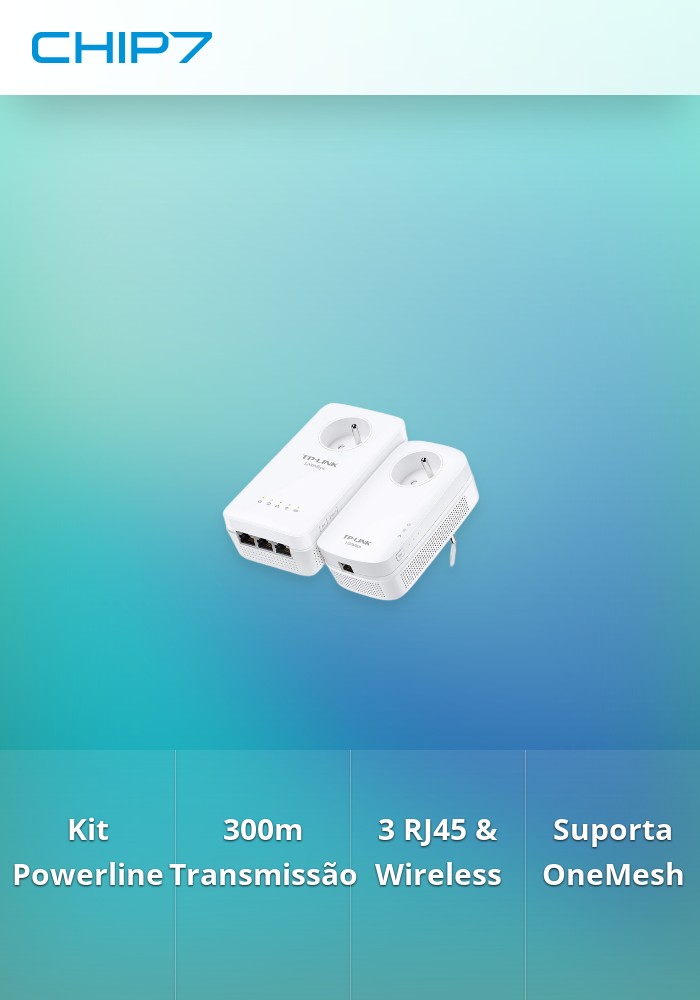 Kit composto por adaptador Powerline 1200Mbps com AP Wireless AC1200 e 3 portas RJ45 1GB - TL-WPA8631P, e um TL-PA8010P.