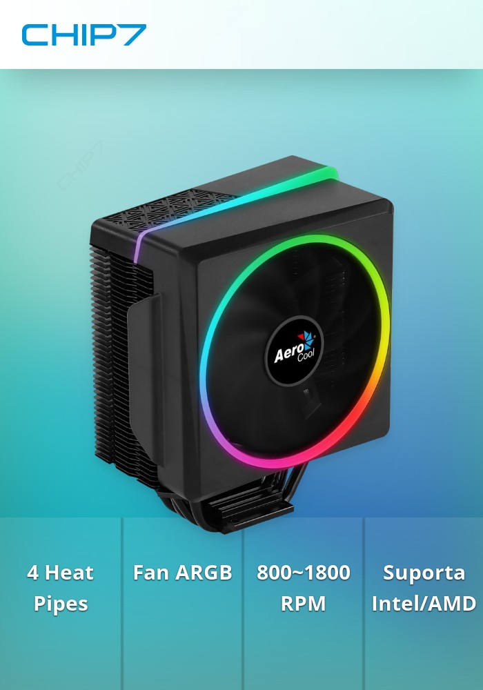 COOLER CPU 4PIPES FAN120 PWM ARGB 5V 160x126x76 BLACK AMD/INTEL/UNIVERSAL CYLON 4 AEROCOOL